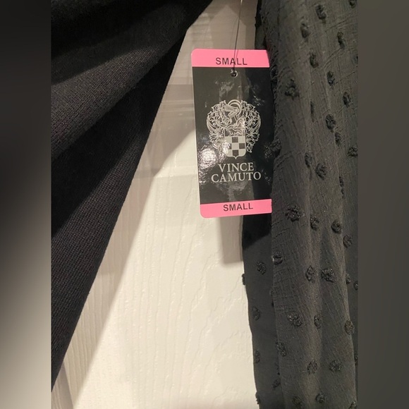 NWT Vince Camuto Size S Black Swiss Dot Long Sleeve Mock Neck Knit Sweater - Picture 7 of 14